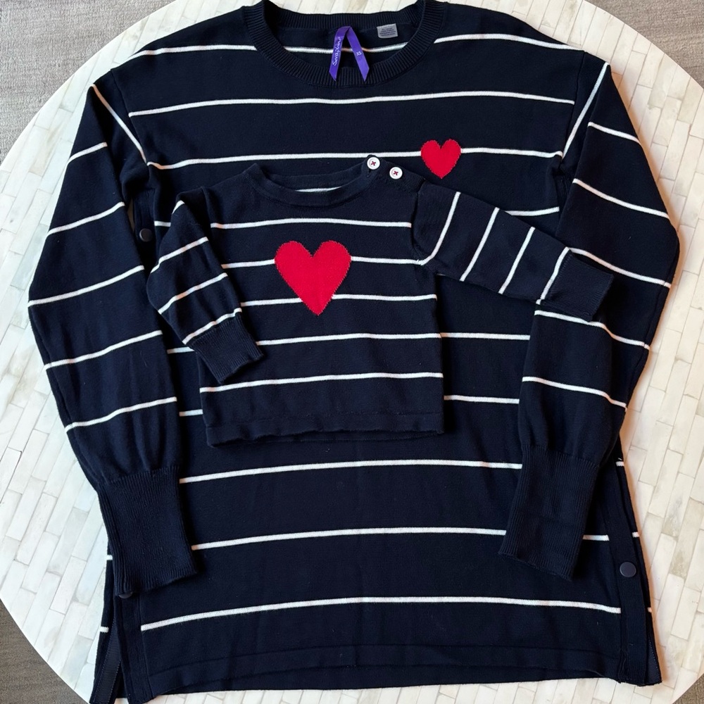 Seraphine Navy and Red Heart Striped Sweater Set